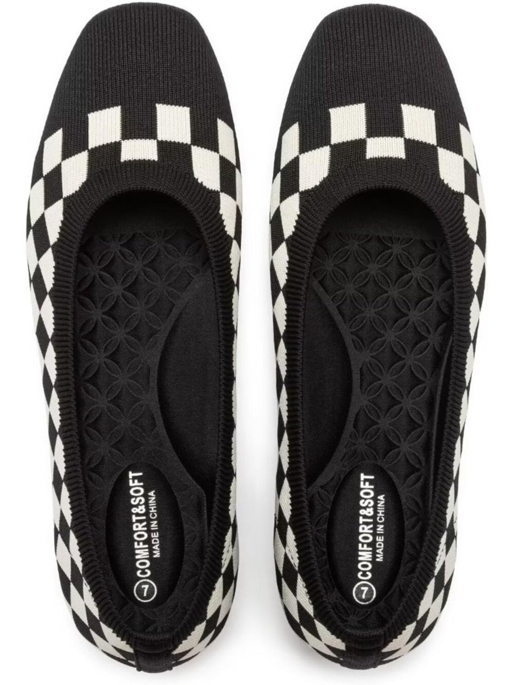 Women's Black Comfortable Slip on Washable Square Toe Ballet Flat Shoes for Work